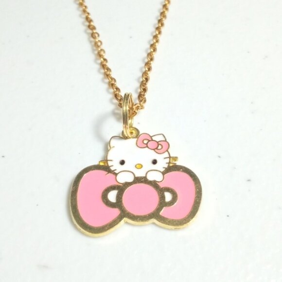 Hello Kitty Cute Pink Bow Gold Plated Pendant Necklace New - Picture 1 of 4